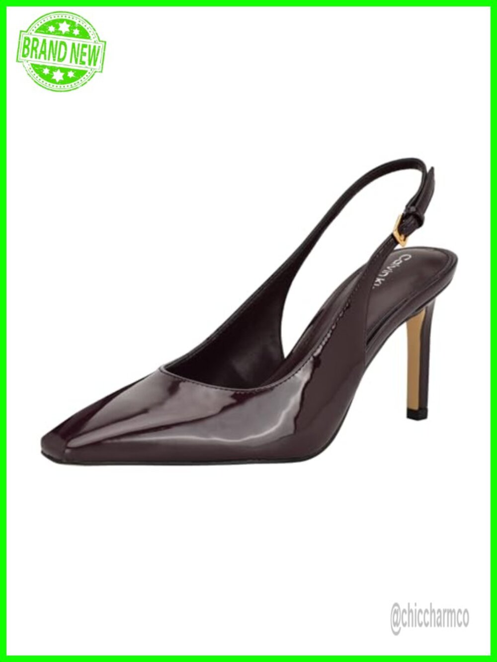 Calvin Klein Harbella Faux Patent Leather Square Toe Slingback Stiletto Pumps